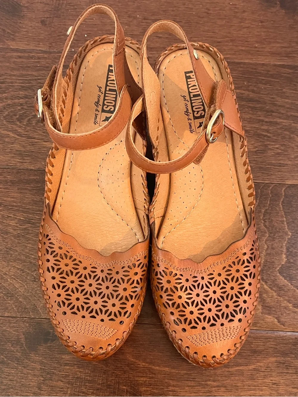 PIKOLINOS Vila Brown Leather Wedge Sandals